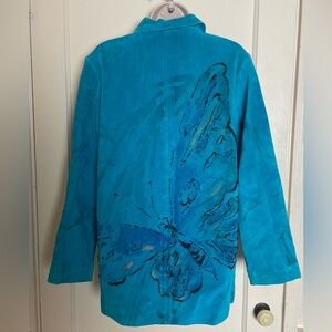 Chico’s Turquoise Suede Beaded Butterfly Vintage Jacket